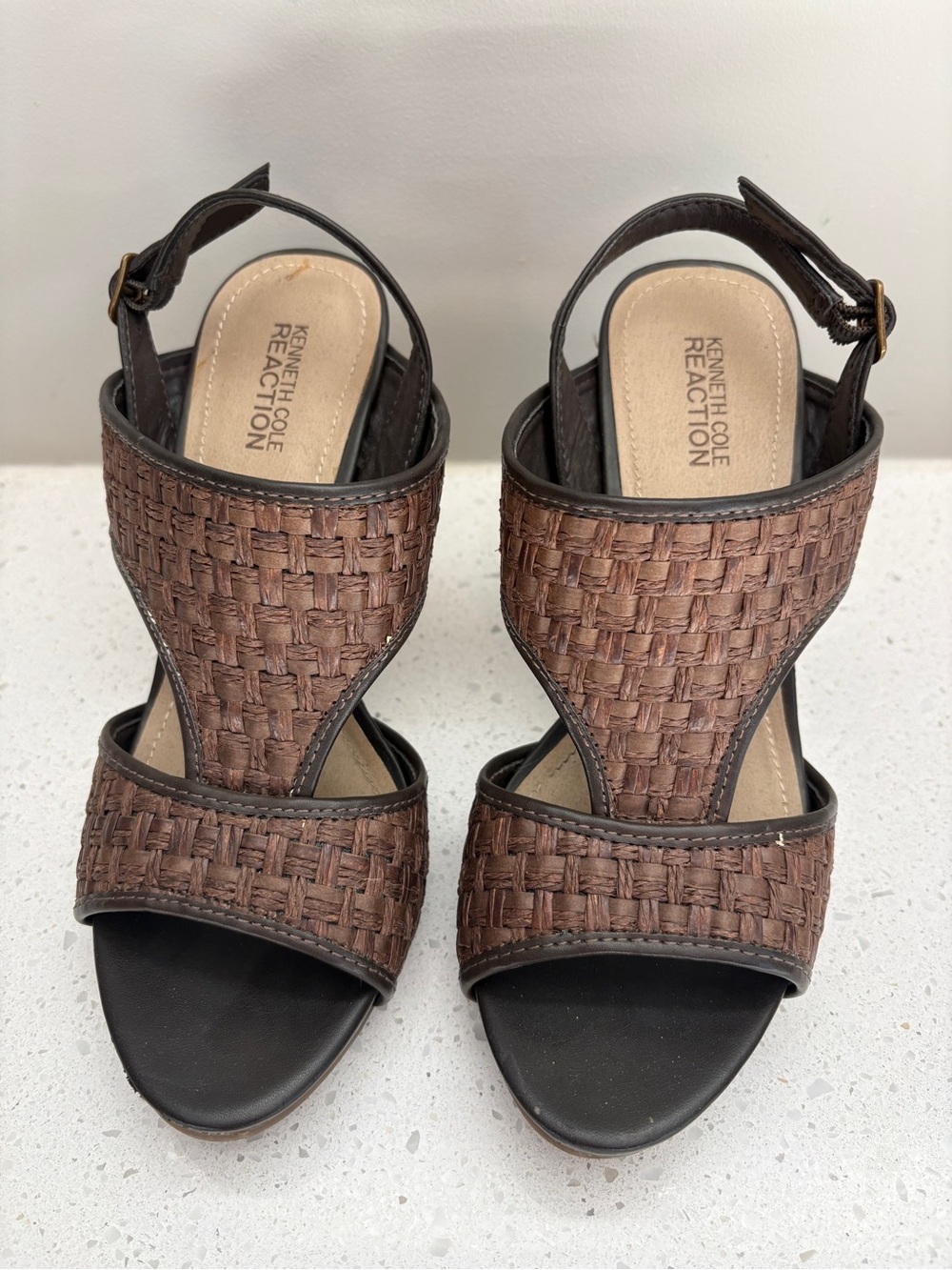 Kenneth Cole Reaction Brown Woven Ankle-Strap Heels size 7.5